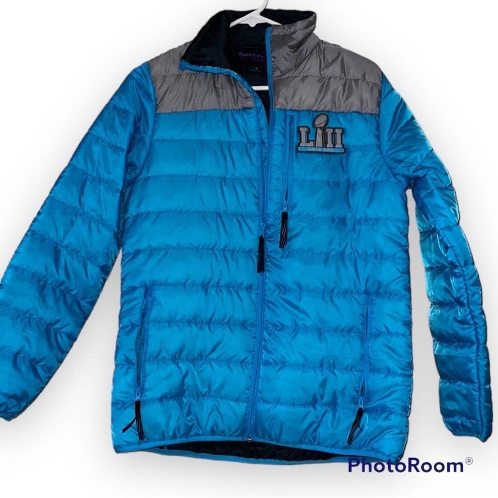SUPER BOWL LII medium women's full zip blue teammate jacket shiny blue pockets